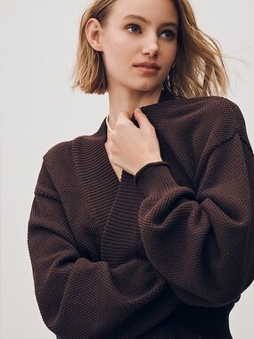 NWT Anthropologie Maeve x Flat White The Livvy Waffle Knit Cardigan in Brown XS
